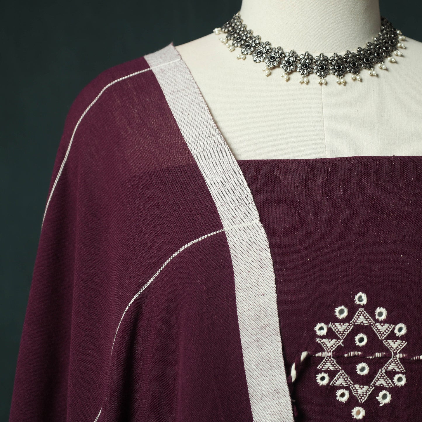 Purple - Kutch Bhujodi Handloom Kala Cotton 3pc Unstitched Dress Material Suit Set 05