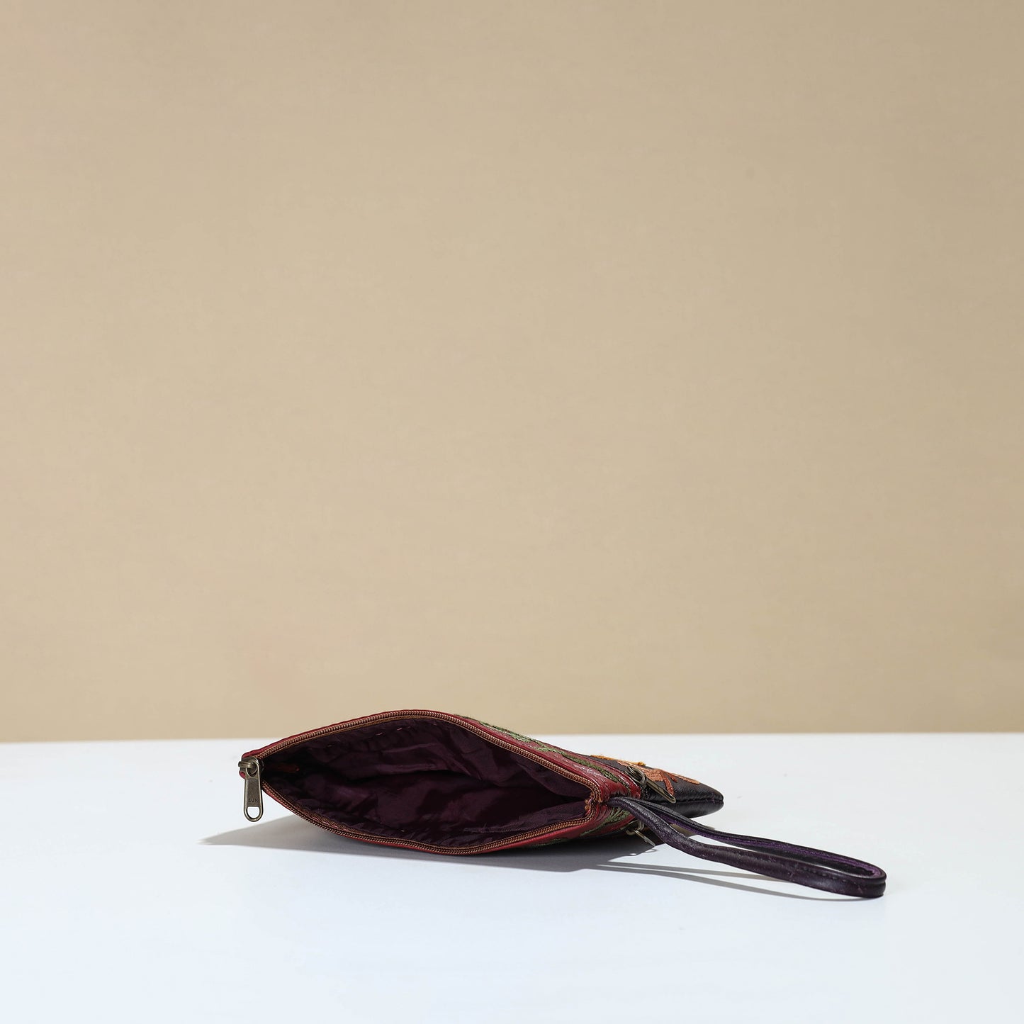 Crewel Embroidery Leather Clutch