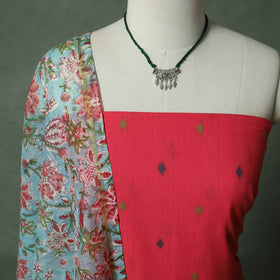 Jacquard Woven Cotton 2pc Unstitched Dress Material Kurta Set with Jewellery 02