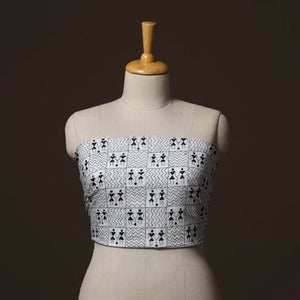 White - Bengal Kantha Hand Embroidered Cotton Blouse Piece 02