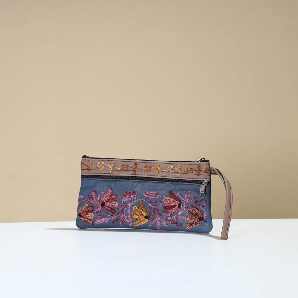 Crewel Embroidery Leather Clutch