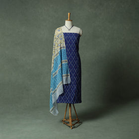 Pochampally Ikat Weave Cotton 2pc Unstitched Dress Material Kurta Set with Jewellery 04