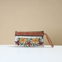 Crewel Embroidery Leather Clutch