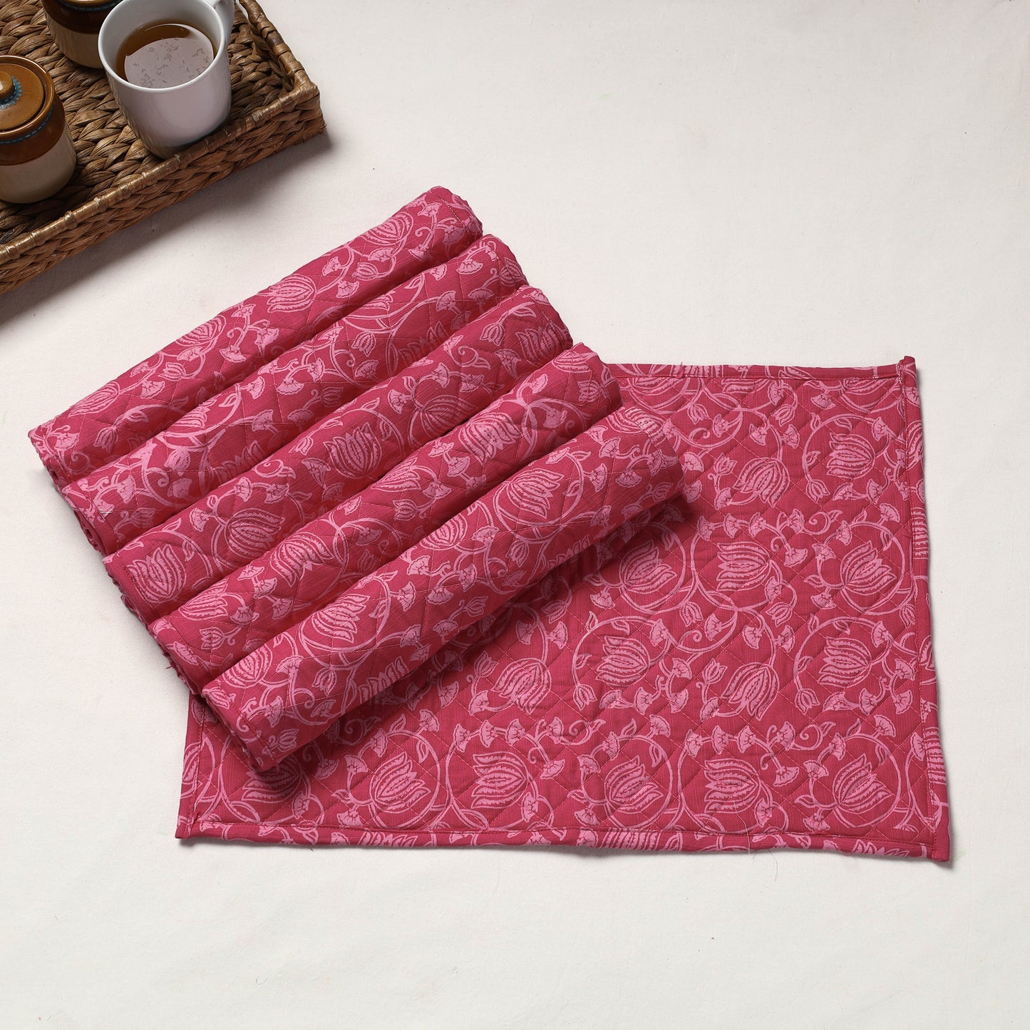 Set of 6 Handmade Cotton Fabric Quilted Table Mats by Chandi Mati (19 x 13 in)