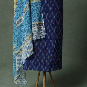 Pochampally Ikat Weave Cotton 2pc Unstitched Dress Material Kurta Set with Jewellery 04