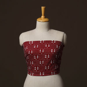 Maroon - Bengal Kantha Hand Embroidered Cotton Blouse Piece 09