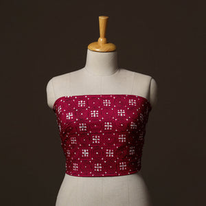 Pink - Bengal Kantha Hand Embroidered Cotton Blouse Piece 10