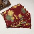 Maroon Set of 6 Handmade Cotton Fabric Quilted Table Mats by Chandi Mati