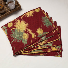 Maroon Set of 6 Handmade Cotton Fabric Quilted Table Mats by Chandi Mati