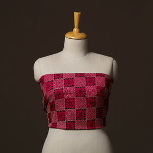 Pink - Bengal Kantha Hand Embroidered Cotton Blouse Piece 11