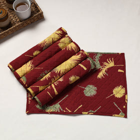 Maroon Set of 6 Handmade Cotton Fabric Quilted Table Mats by Chandi Mati