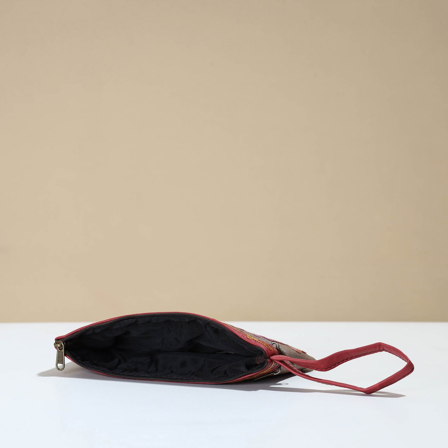 Crewel Embroidery Leather Clutch