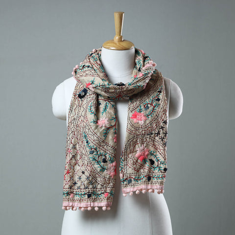 Pink Ranihati Chanderi Silk Embroidered Stole