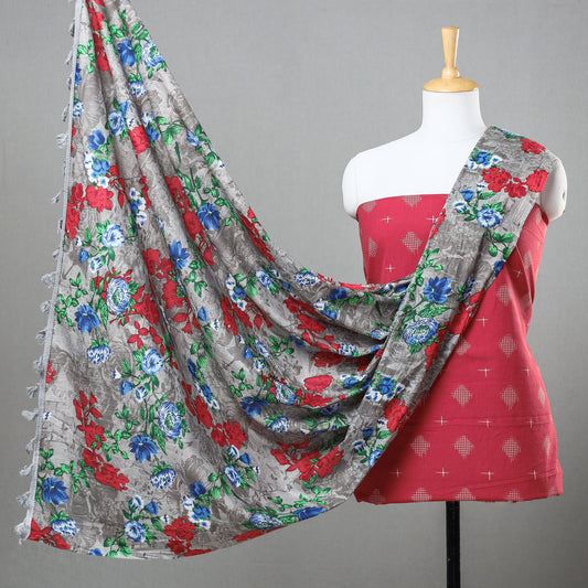 2pc Pochampally Double Ikat Handloom Cotton Kurta With Hand Printed Dupatta 23
