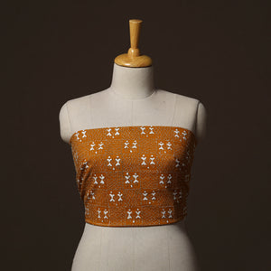 Yellow - Bengal Kantha Hand Embroidered Cotton Blouse Piece 13