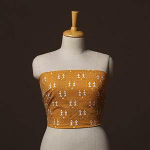 Yellow - Bengal Kantha Hand Embroidered Cotton Blouse Piece 16
