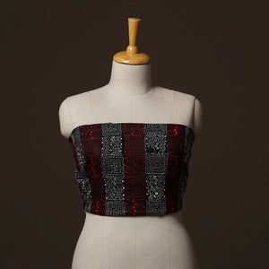 Black - Bengal Kantha Hand Embroidered Cotton Blouse Piece 18