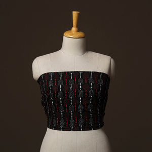Black - Bengal Kantha Hand Embroidered Cotton Blouse Piece 19