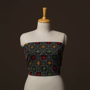 Black - Bengal Kantha Hand Embroidered Cotton Blouse Piece 22
