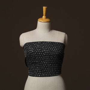 Black - Bengal Kantha Hand Embroidered Cotton Blouse Piece 23