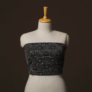Black - Bengal Kantha Hand Embroidered Cotton Blouse Piece 24