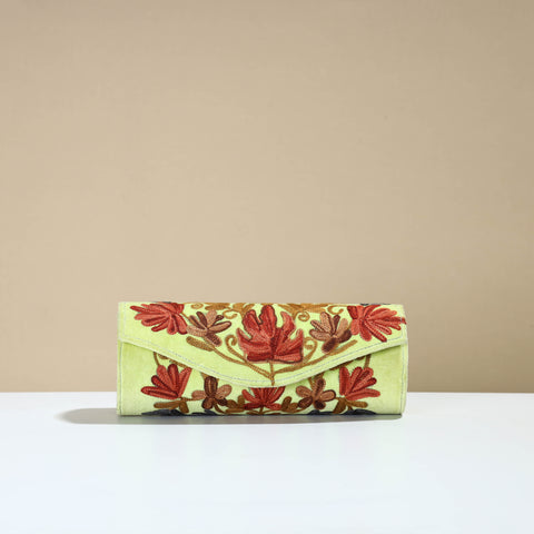 Yellow - Kashmiri Crewel Hand Embroidery Velvet Clutch 23