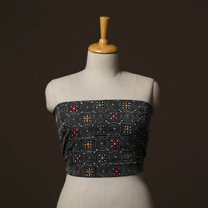Black - Bengal Kantha Hand Embroidered Cotton Blouse Piece 26