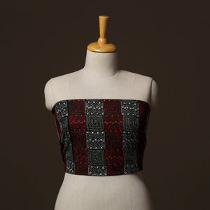Black - Bengal Kantha Hand Embroidered Cotton Blouse Piece 27