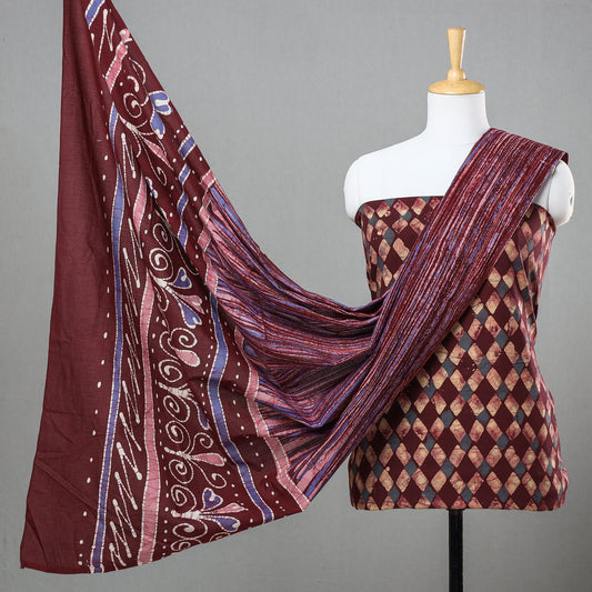 Multicolor - 2pc Hand Batik Printed Cotton Suit Material Set 30