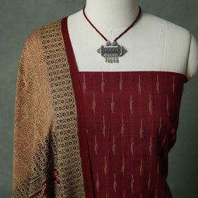 Pochampally Ikat Weave Cotton 2pc Unstitched Dress Material Kurta Set with Jewellery 08