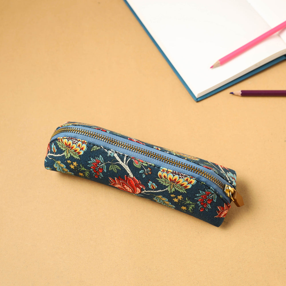 Green - Floral Print Handcrafted Pencil Pouch 44