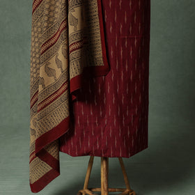 Pochampally Ikat Weave Cotton 2pc Unstitched Dress Material Kurta Set with Jewellery 08