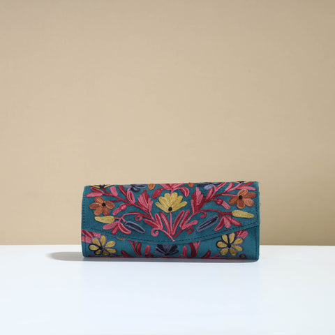 Blue - Kashmiri Crewel Hand Embroidery Velvet Clutch 25