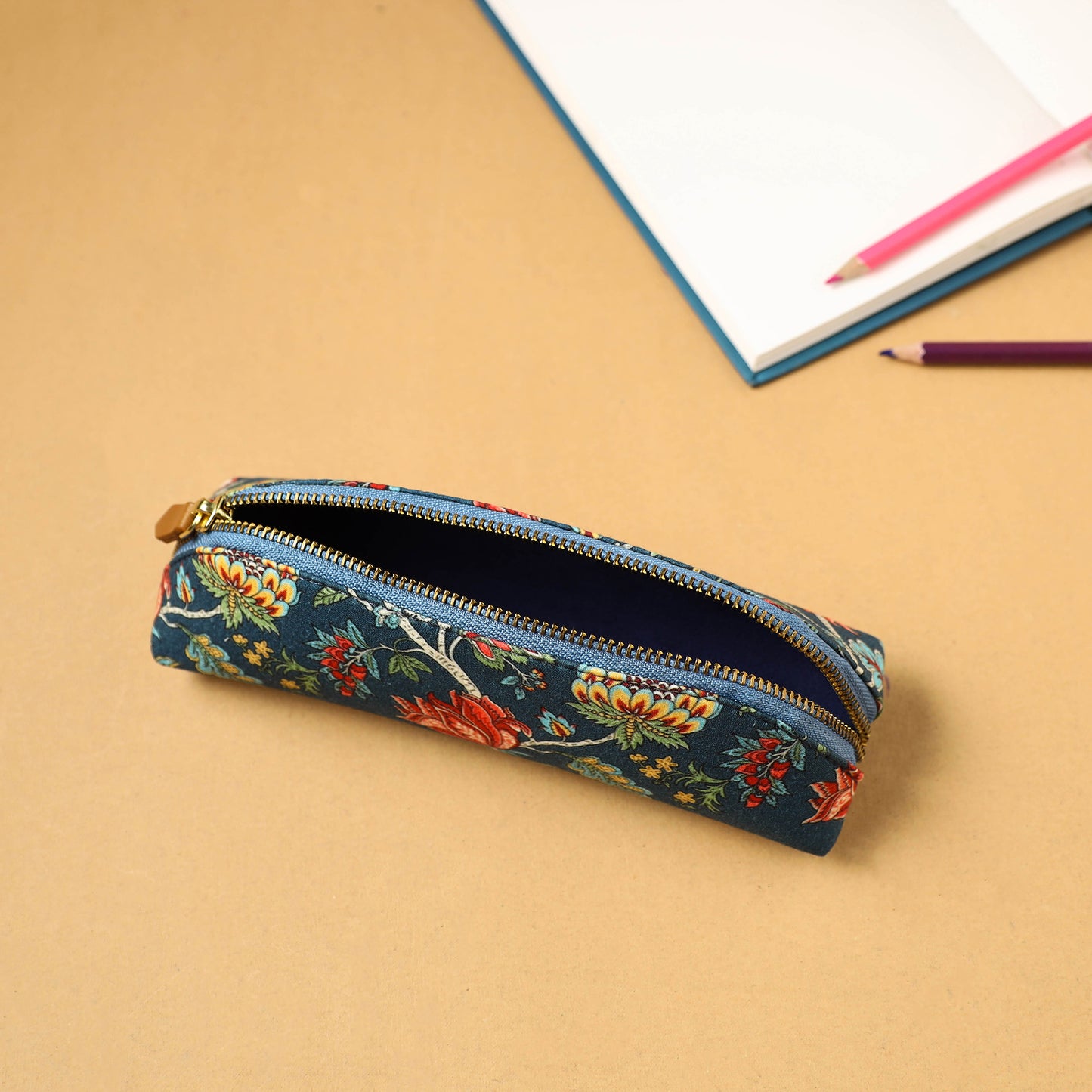 Green - Floral Print Handcrafted Pencil Pouch 44