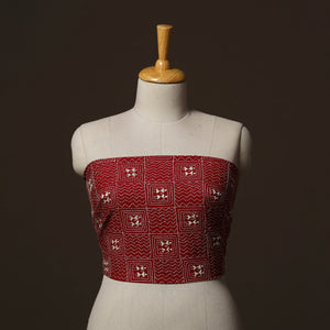 Red - Bengal Kantha Hand Embroidered Cotton Blouse Piece 31