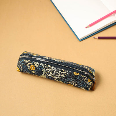 Blue - Floral Print Handcrafted Pencil Pouch 45