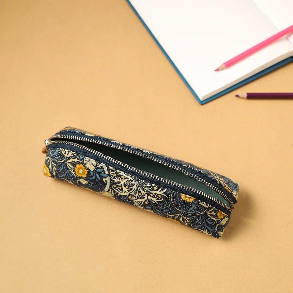 Blue - Floral Print Handcrafted Pencil Pouch 45