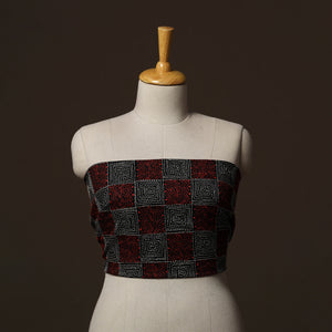 Black - Bengal Kantha Hand Embroidered Cotton Blouse Piece 35