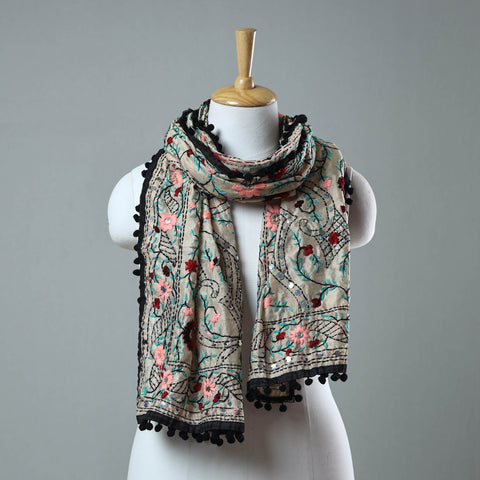 Black Ranihati Chanderi Silk Embroidered Stole