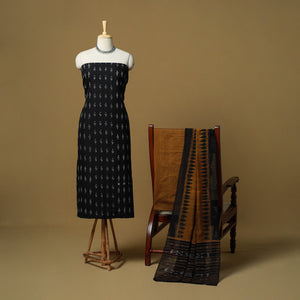 Black - Sambalpuri Ikat Handloom Cotton 3pc Unstitched Dress Material 18