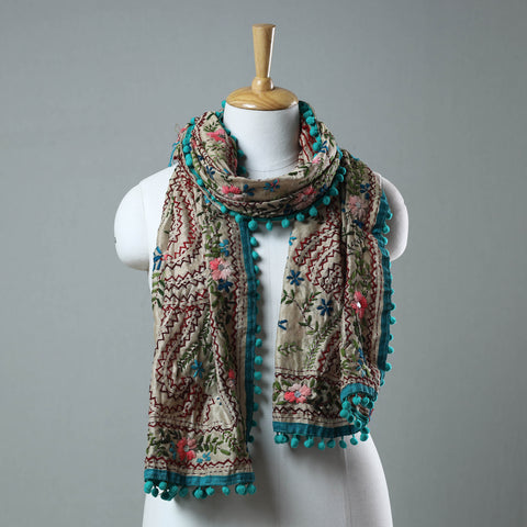 Blue Ranihati Chanderi Silk Embroidered Stole