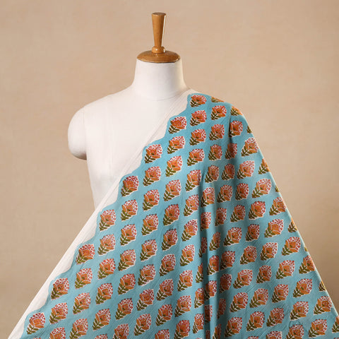 Green Block Print Cotton Sanganeri Fabric