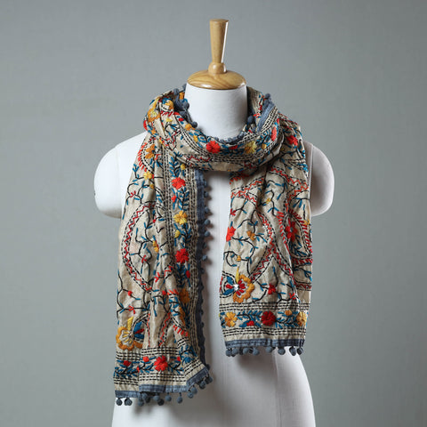 Grey Ranihati Chanderi Silk Embroidered Stole