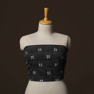 Black - Bengal Kantha Hand Embroidered Cotton Blouse Piece 44
