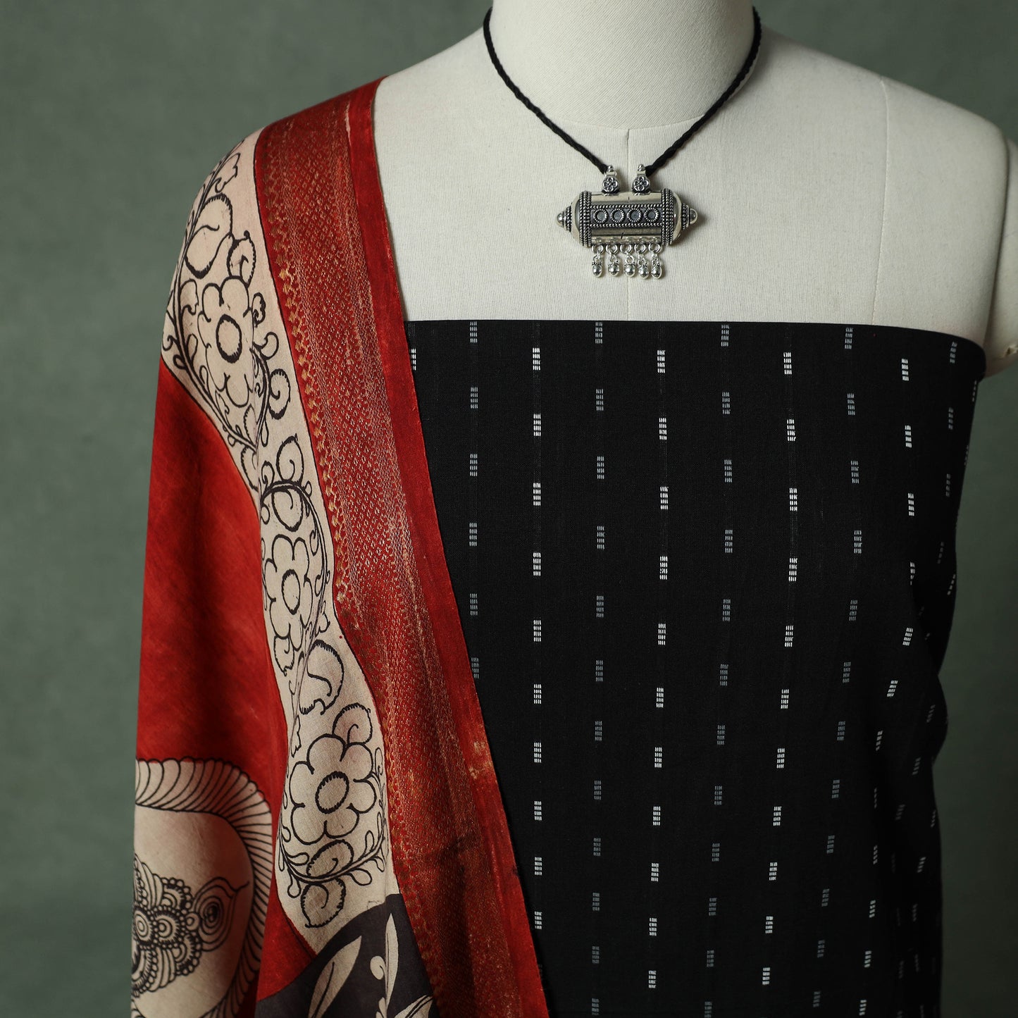 Jacquard Woven Cotton 2pc Unstitched Dress Material Kurta Set with Jewellery 11