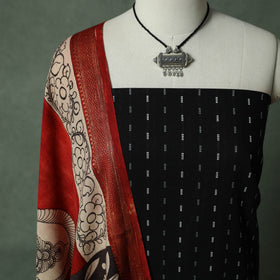 Jacquard Woven Cotton 2pc Unstitched Dress Material Kurta Set with Jewellery 11