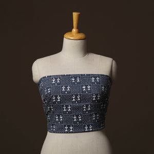 Blue - Bengal Kantha Hand Embroidered Cotton Blouse Piece 45