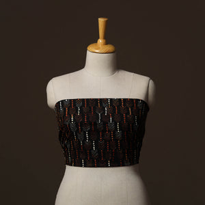 Black - Bengal Kantha Hand Embroidered Cotton Blouse Piece 46