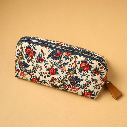 White - Floral Print Handcrafted Multipurpose Toiletry Pouch 50