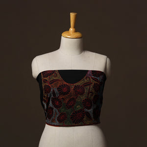 Black - Bengal Kantha Hand Embroidered Cotton Blouse Piece 48